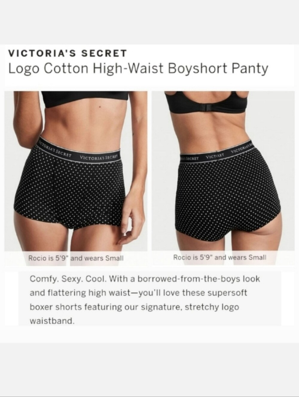 Victoria's secret cotton high-waist polka dot stretch boyshort panty LARGE